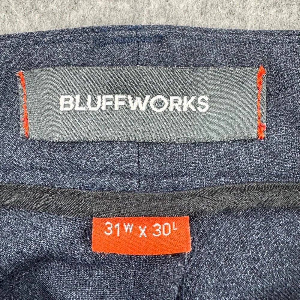 Bluffworks Gramercy Dress Pants Mens 31x29‎ Blue Slim Microfiber Travel Office